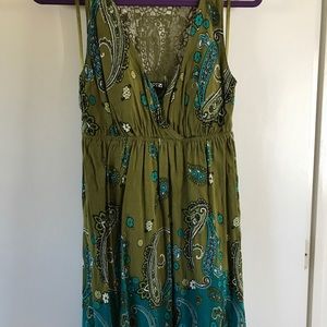 Green Paisley Boho Dress Women’s Size M